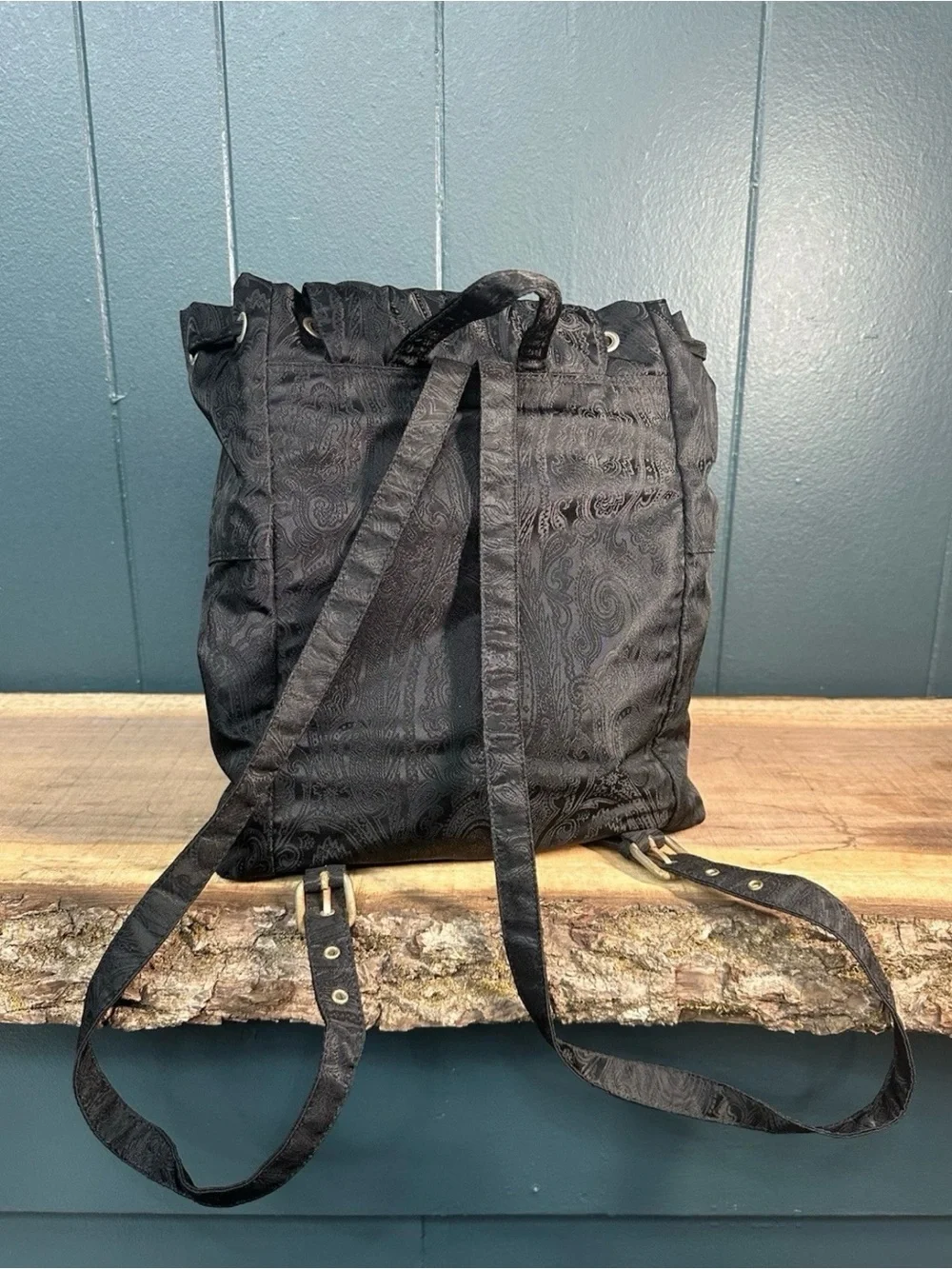 ETRO Milano Paisley Jacquard Backpack Black Drawstring Italy check description